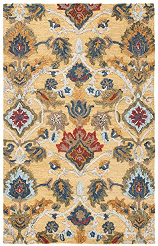 SAFAVIEH Zeitgenössische Teppich für Wohnzimmer, Esszimmer, Schlafzimmer - Blossum Collection, Kurzer Flor, Gold und Mehrfarbig, 69 X 122 cm