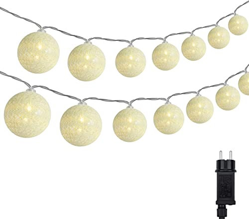 DeepDream Cotton Ball Lichterkette, 6.6m 30 LED Kugeln Lichterkette Innen Lichterkette Baumwollkugeln Lichterkette mit Stecker für Kinderzimmer, Schlafzimmer, Hochzeit, Party, Festival (Warmweiß)