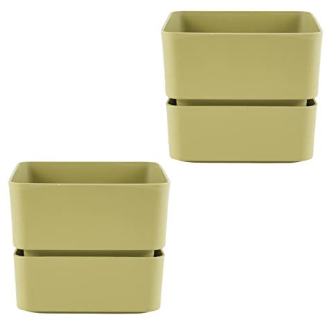 ECOMACETAS FLOWERPOT STORE Mini macetas de Plástico Cuadrada con Plato, para Suculentas, Cactus, Hierbas. Moderna. (2, 12 cm)