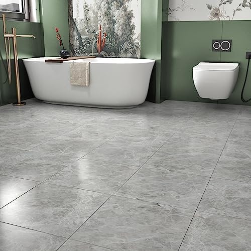 Yullpaper Suelo Vinilo Autoadhesivo Gris Baldosas Adhesivas Suelo Laminado Aspecto Mármol Antideslizante Vinilo Suelo Cocina Baño Baldosas Adhesivas Suelo Gris 4 Piezas Suelo PVC, 30cm x 30cm