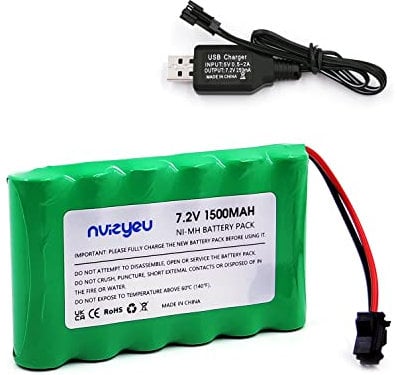 nvizyeu 7.2v nimh battery, 1500mah rechargeable 7.2v rc battery, suitable for rc car rc engineering vehicle electric toys, comes with 7.2v battery charger