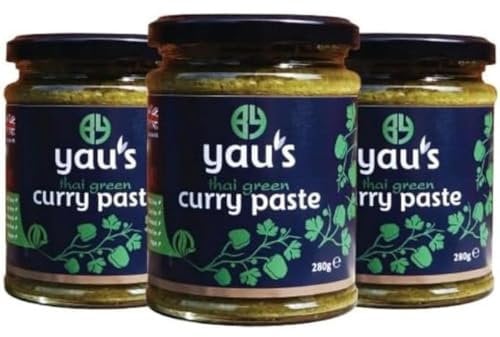 Yau's Thai Green Curry Paste, Distinctively Flavoured, and It's Great with Seafood and Vegetables. Less-Oil, Suitable for Vegan, 3 x 280g