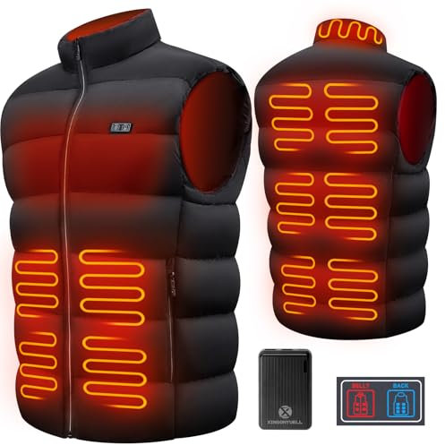 XINSONYUELL Beheizbare Weste für Herren Damen mit Akku, Beheizbare Jacke mit Powerbank mit 3 Einstellbar Temperatur, 11 Zonen Heizung, Winter Outdoor Heizweste