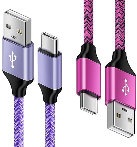 Lot de 2 câbles de charge USB C pour Samsung Galaxy S24/S23/S22/A15/A55/A35/A34/A54/A14/A33/A53/A52s/S20 - 1,8 m + 0,9 m - Câble de charge rapide USB C - Pour téléphone portable Samsung