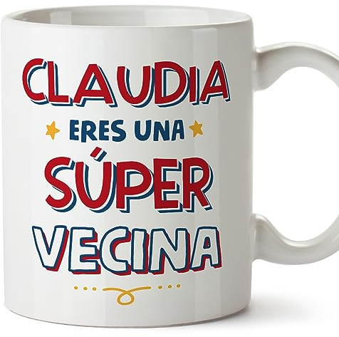 MUGFFINS Tazas Personalizadas para VECINA - En Español - Eres Súper - 11 oz / 330 ml - Regalo personalizable original y divertido