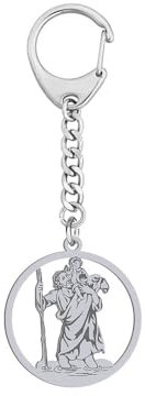 Saint Christophe Porte-clés en argent Sterling GRAWER GRATIS, Acier inoxydable