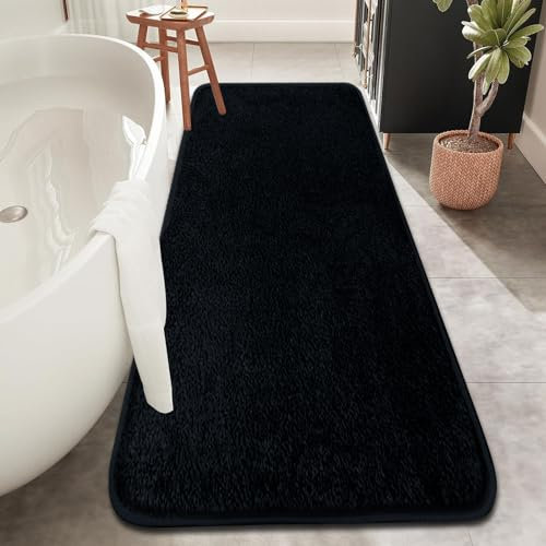 Rururug Tapis Salle de Bain, Tapis de Bain Noir 50x120cm, Microfibre Tapis Absorbant Antidérapants Lavable en Machine