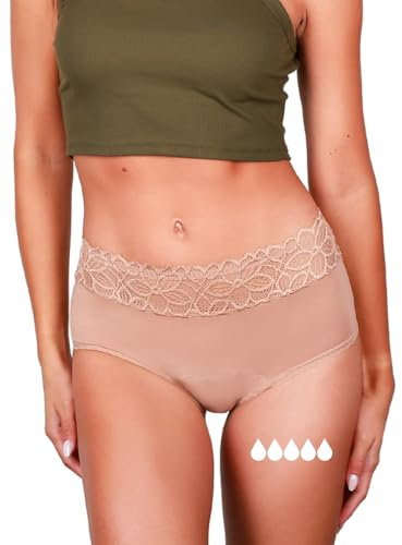 Taynie Deluxe extra stark Periodenunterwäsche Starke Blutung - Periodenwäsche - Menstruationsunterwäsche - ersetzt 4 Tampons, Periodenslip Tragedauer bis 12 Std., waschbar bis 60°C (42, Sand)