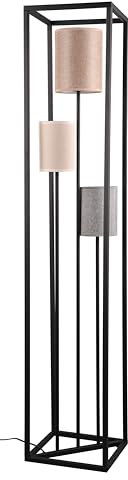 Trio Leuchten Stehleuchte Ross 403100317, Metall Schwarz matt, Schirm Stoff Beige/Grau/Braun, exkl. 3x E27