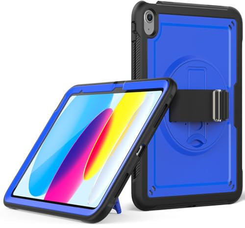 V-MOTA 27,7 cm (10,9 Zoll) flacher Schutz, kompatibel mit iPad Pro 11 2. / 3. Generation 2021 / 2020 / 2018, Air 4. / 5. 2022, robust, stoßfest, tragbar, um 360 Grad drehbar, elastisches Band,