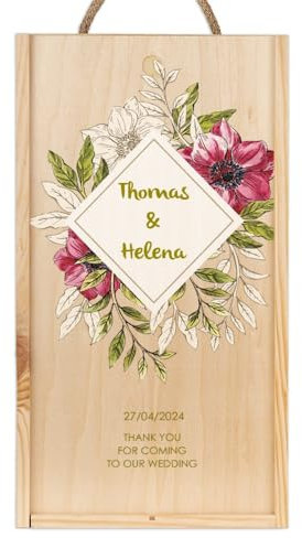 Wanapix | Cassetta in Legno per Vino Personalizzata | per Bottiglie Doppia (non inclusIe) | Scatola Vino Legno | Coperchio Scorrevole | 20x38x10 cm | Gadget Matrimonio