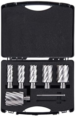 VEVOR Assortiment de Fraises à Carotter 6PCs Fraise Annulaire Attaches Universelles Diamètre 25-50,8 mm Profondeur de Perçage 50,8 mm en Acier Rapide HSS Accessoires pour Perceuse Magnétique Métaux