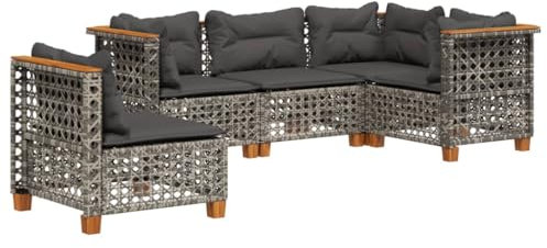 vidaXL Garten Sofa Garnitur 5-TLG., Gartenmöbel Set mit Kissen, Sitzgruppe für Garten Terrasse, Sitzgarnitur Lounge Modular, Grau Poly Rattan