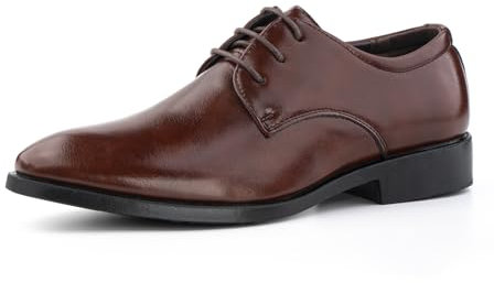Hitmars Oxford Men's Derby Formal Dress Shoes - Lace Up Business Leather Classic Patent Brogues - Brown, Size 8.5