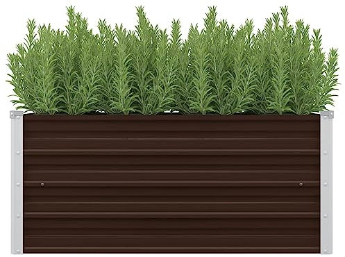 Tino Tech Fioriera rialzata da giardino, 100 x 40 x 45 cm, in acciaio zincato, per esterni, aiuola per piante, aiuola per erbe, aiuola da giardino, in metallo, colore marrone