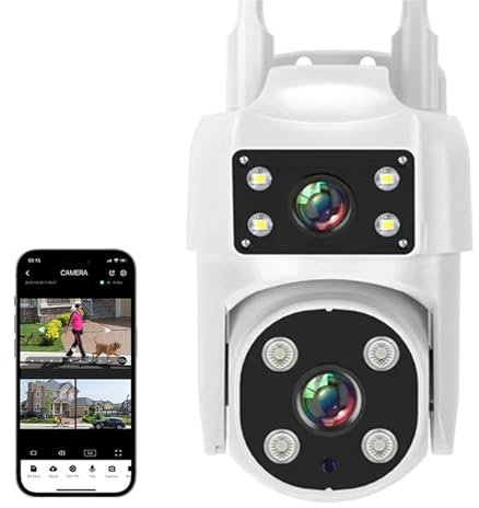 Telecamere di sicurezza per esterni,ngolare, Telecamera IP PTZ da 4MP 2K Schermo doppio obiettivo AI Tracciamento umano Visione notturna a colori Telecamere di sorveglianza CCTV wireless for esterni p