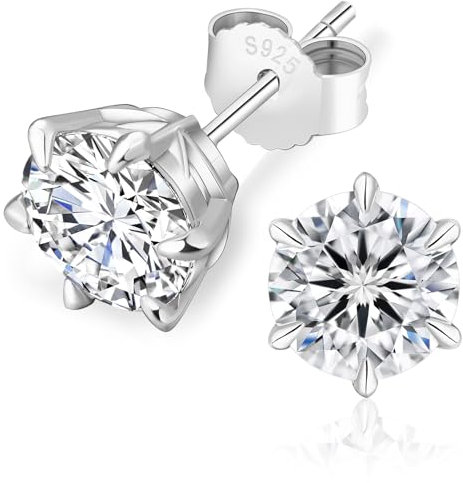 KRKC Moissanite Ohrringe für Damen, S925 Silber Diamant Ohrstecker 6-Krappen, Weißgold vergoldet VVS1 D Farbe, 2 Karat Nickelfrei Rund Ohrschmuck