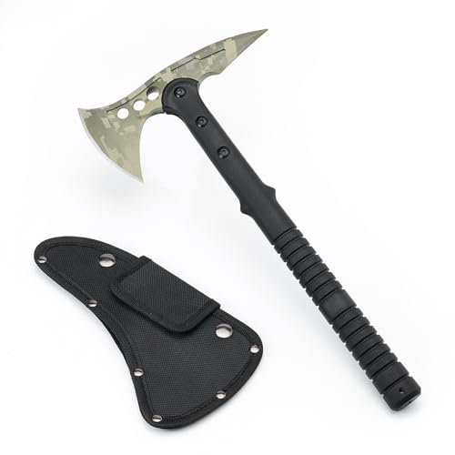 KHU Ascia Spaccalegna Ascia Sopravvivenza Tomahawk Accetta Espositiva Campeggio per esterno Con Fodero in Nylon - All'aperto per legno, caccia, giardinaggio (Verde - 05A)
