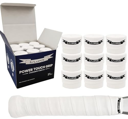 G-Lueck 27er Set Premium Overgrips Power Touch – rutschfest & Langlebig | 0,60 mm Stärke für Tennis-, Padel-, Squash- & Badminton-Schläger | Weiß