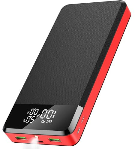 Power Bank Portable Charger 30000mAh PD 25W Powerbank USB C Fast Charging with 3 Outputs & 3 Inputs LED Display & Flashlight Portable Battery Pack for iPhone/Samsung/Android Phones (Red)