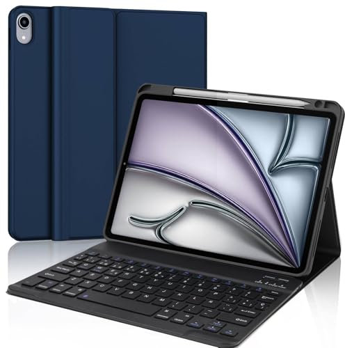 WINCHKING Funda con teclado Bluetooth para iPad Air 13 (M3) 2025, teclado Bluetooth para iPad Air de 13 pulgadas (M2) 2024, disposición QWERTZ retroiluminación con panel táctil (azul oscuro)