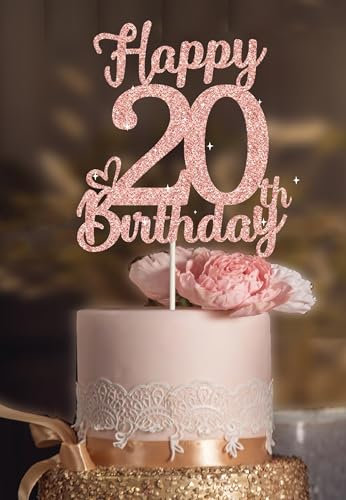 20 Birthday Cake Toppers, 20th birthday decorations, Twenty Cake Topper, 20 cake toppers, 20th Birthday Cake Topper, 20 Decorations for Cake, 20 Birthday Decorations Rose Gold Glitter