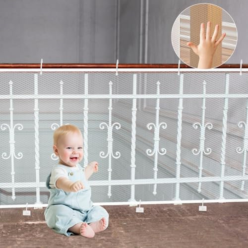 Kinder Sicherheitsnetz, Balkon Geländer Treppenschutznetz, Treppenschutznetz für Baby und Haustiere, Treppe Geländer Zaun Mesh, Sicherheitsnetz für Treppen/Türen/Innen & Außen(300 x 90 cm, Weiß)