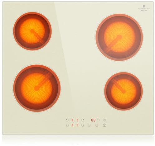 NOXTON Placa vitroceramica 4 Fuegos 60cm, Blanco, Incorporado, Control deslizante, 9 niveles de potencia, Bloqueo para niños, Indicador de calor residual, 6000W, 220-240 V