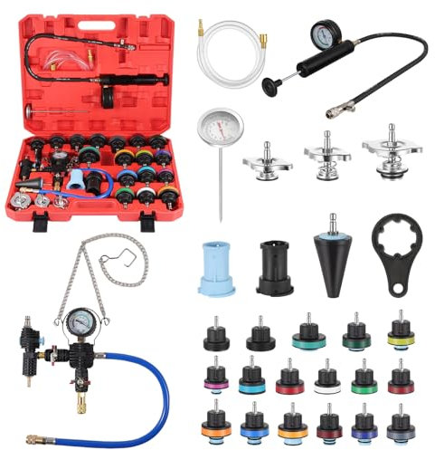 Faankiton 28PCS Testeur de Système de Refroidissement, Kit de Testeur de Pression du Système de Refroidissement, Testeur de Pression de Liquide de Refroidissement, Testeurs de Pression de Radiateur