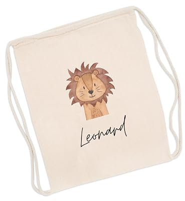 wunderwunsch Turnbeutel personalisiert, Sportbeutel Kinder, Personalisierte Sporttasche Kindergartenkind, Schulranzen Name, Kiga Beutel individualisiert mit deinem Namen (Löwe)