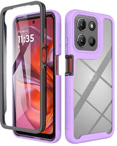 ESHUYI® Coque Transparente pour Motorola Moto G15 / Moto G17 / G17 Power Antichoc Housse Full Body Protection, Étui Antipoussière Incassable [avec Protecteur D'écran], Violet Clair