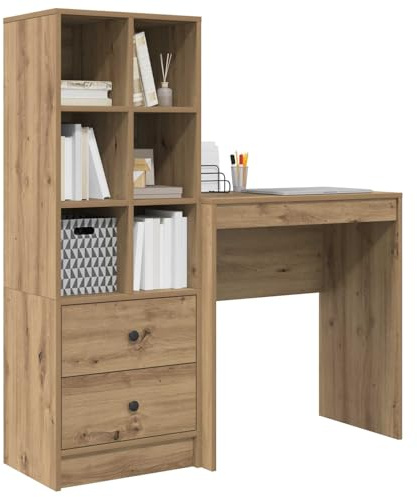 vidaXL Schreibtisch mit Stauraum Artisan Eiche Holzwerkstoff Kompakte Gestaltung für Home Office Arbeiten Studium Schreiben Computer Kleiner Raum