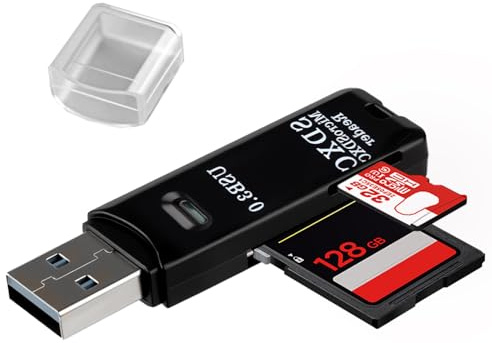 USB 3.0 Card Reader 2-in-1 High-speed Micro SD Card Reader External Memory Card Adapter Supports SD MMC TF SDHC SDXC Compatible with Windows Mac OS Linux, Black