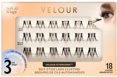 Velour Self-Stick Self Adhesive Lash Clusters, 18 Count (Everyday Natural) | (18 Clusters) Self Adhesive Eyelashes, New No Glue Technology for Lightweight Natural Look at Home