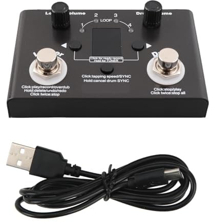 Drum-Looper-Pedal, 30 Drum-Sets, 11 Minuten Aufnahmezeit, 4 Speicherplätze, Metall-Phrase-Loop-Effektpedal mit Stimmgerät für Gitarristen und Musiker, Schwarz