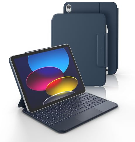 Dexnor Teclado para iPad 10 Generación 2022/11 Generación A16 2025 (10.9/11 Pulgada), Magnético, Ultrafino Folio Desmontable, Trackpad Multitáctil, Retroiluminación, Portalápices Español Ñ, Azul