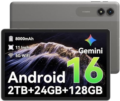11 Inch Android 16 Tablet, Gemini AI, Up to 24GB RAM, 128GB, 90Hz | Android tablets for work, study and streaming: Gemini AI, T7250, 90Hz display, 8000mAh, OTG reverse charge, 4-Year Warranty