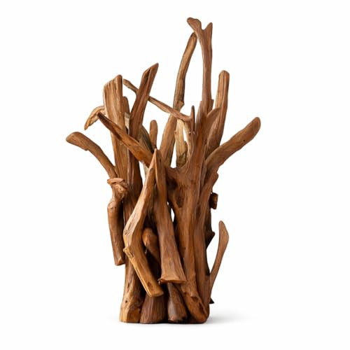 Exotischerleben Treibholz Tischlampe ACE, Teak Massivholz, Naturholz Töne, E27 Fassung, 60 cm Höhe, 7 kg