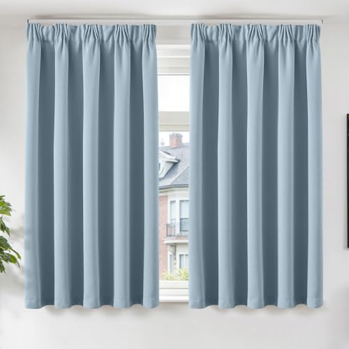 TOPICK Gardinen Vorhänge Verdunklungsvorhänge H145xB140 2er Set Hellblau | Gardinen mit Kräuselband Schlafzimmer für Schienensystem Vorhänge Blickdicht Wohnzimmer Blackout Curtains Fenstervorhang