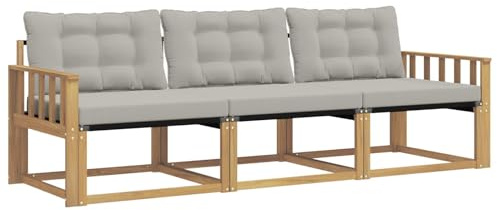 vidaXL Outdoor-Sofagarnitur mit Kissen 3 pcs Weiß und Hellgrau, Outdoor Sofa, Gartenmöbel, modernes Ecksofa, Terrasse Lounge, komfortable Sitzgelegenheit