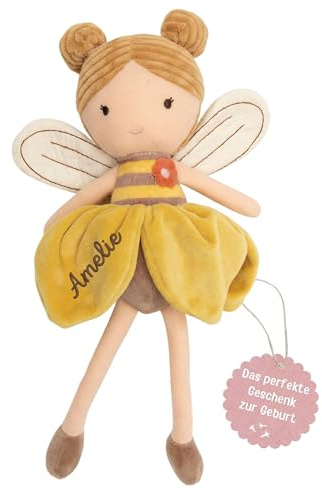 wunderwunsch Stoffpuppe Mädchen ab 1 Jahr, personalisierte Fee | Geschenk zur Geburt und Taufe für Baby, Schutzengel Kuscheltier personalisiert, weiche Puppe als Geburtsgeschenk Kinder