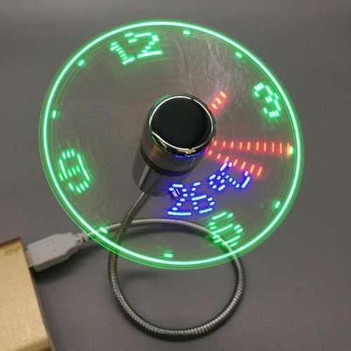 Ventilatore con orologio a ologramma – Ventilatore USB con orologio LED con display della temperatura, mini ventilatore portatile da scrivania, gadget cool tech per uomo, ufficio casa