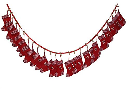 Janni-Shop-Deko & Schönes Adventskalender rote Filz Socken Stiefel Säckchen mit je Einer Holzklammer und roten Satin Band