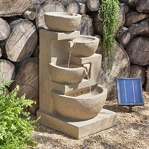 Primrose 72cm Solar Stone Effect Kendal 4 Tier Cascading Water Fountain with LED Lights Decorative Cascade Feature