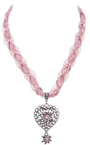Moschen-Bayern Trachtenschmuck/Damen - Trachtenkette Edelweiß/Dirndlkette Edelweißkette/Trachtenherz/Herzkette Rosa
