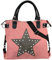 Damen FASHION Handtasche Sterne Canvas TOP TREND Tragetasche (M1 Nieten Rosa/Grau)