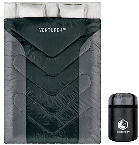 VENTURE 4TH Rucksackreisen-Schlafsack - Einzel-, XXL und Doppelschlafsack für Erwachsene, Kinder & Paare - Ideal für Wandern, 7lbs / 32°F – 65°F – Double – Schwarz/Silber, Double