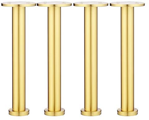 4xVerstellbare Möbelfüße aus Massivem Gebürstetem Messing,Metall Tischbeine Zylindrische Sofabeine,für Nachttisch Fernsehschrank Badezimmerschrank Couchtischbeine,Einfache Montage,21cm/8.27in