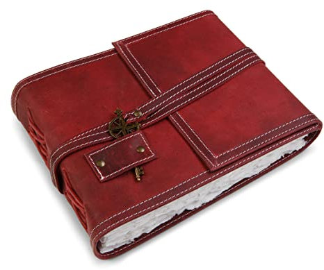 Wanderings Rotes Leder-Aquarell Tagebuch – 15X20 cm – Echtes Leder Album Mit Handgefertigtem Büttenpapier Für Sammelalben, Aquarell, Alben, Skizzieren – 350 gsm