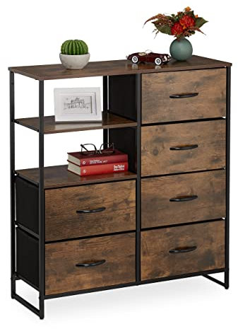 Relaxdays Kommode, 6 Schubladen, 3 Ablagen, Bücher & Deko, Regalkommode Industrial, HxBxT: 92x84x32 cm, braun/schwarz, Eisen